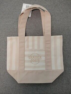 [New] Trader Joe's Striped Mini Canvas Tote Bag - Beige